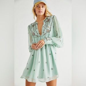 Free People Bali Golden Sun Embellished Beaded Party Mini Dress M